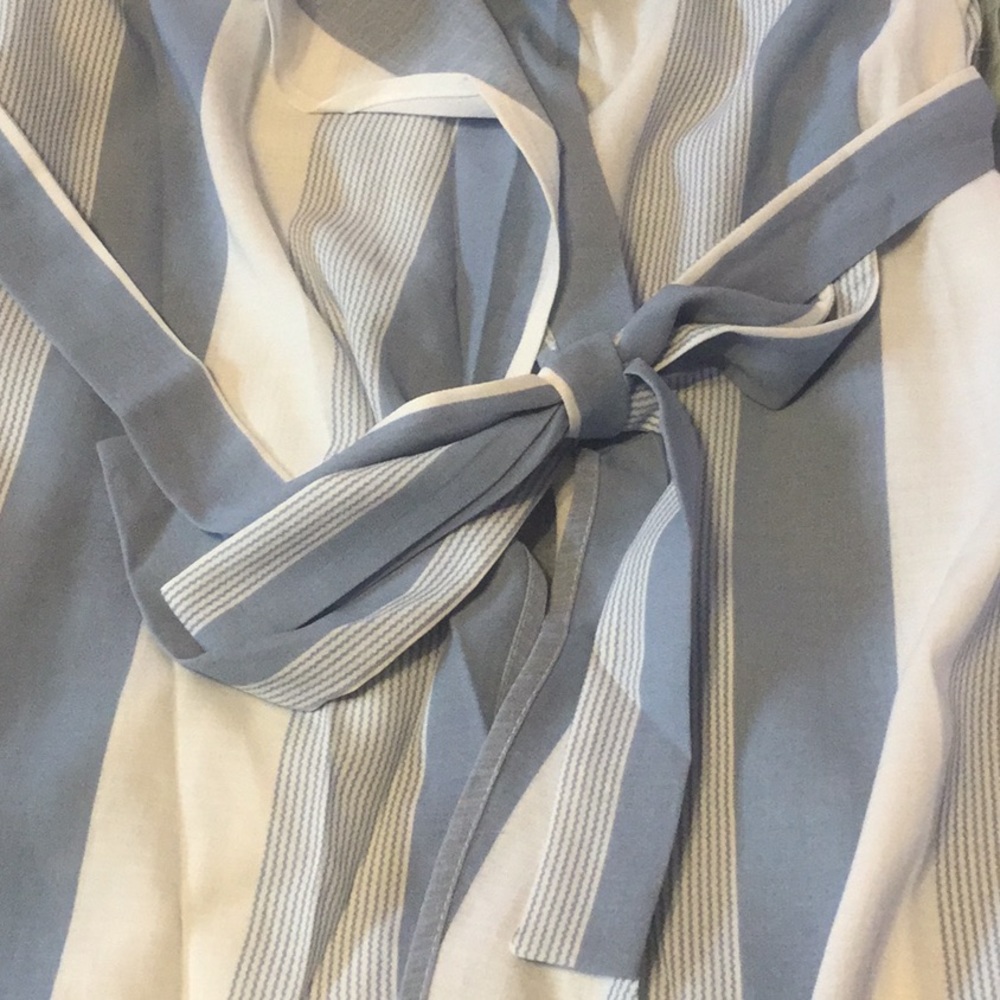 Blue Gray Stripe Sleeveless Longline Tie Top - Picture 4 of 8